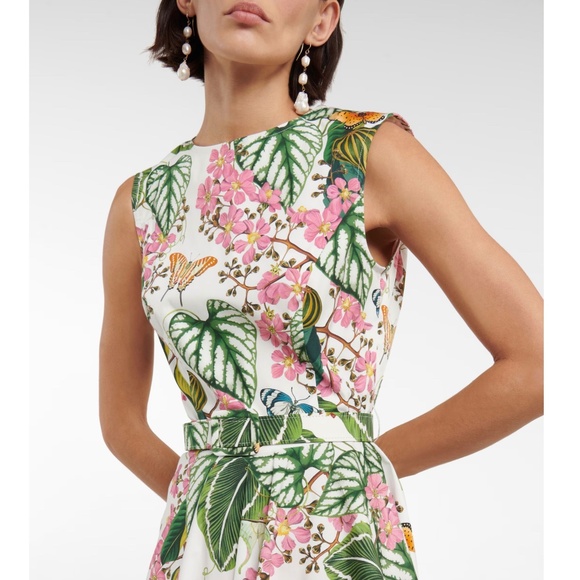 Oscar De La Renta Mixed Botanical Asymmetric Hem Dress - Picture 9 of 10